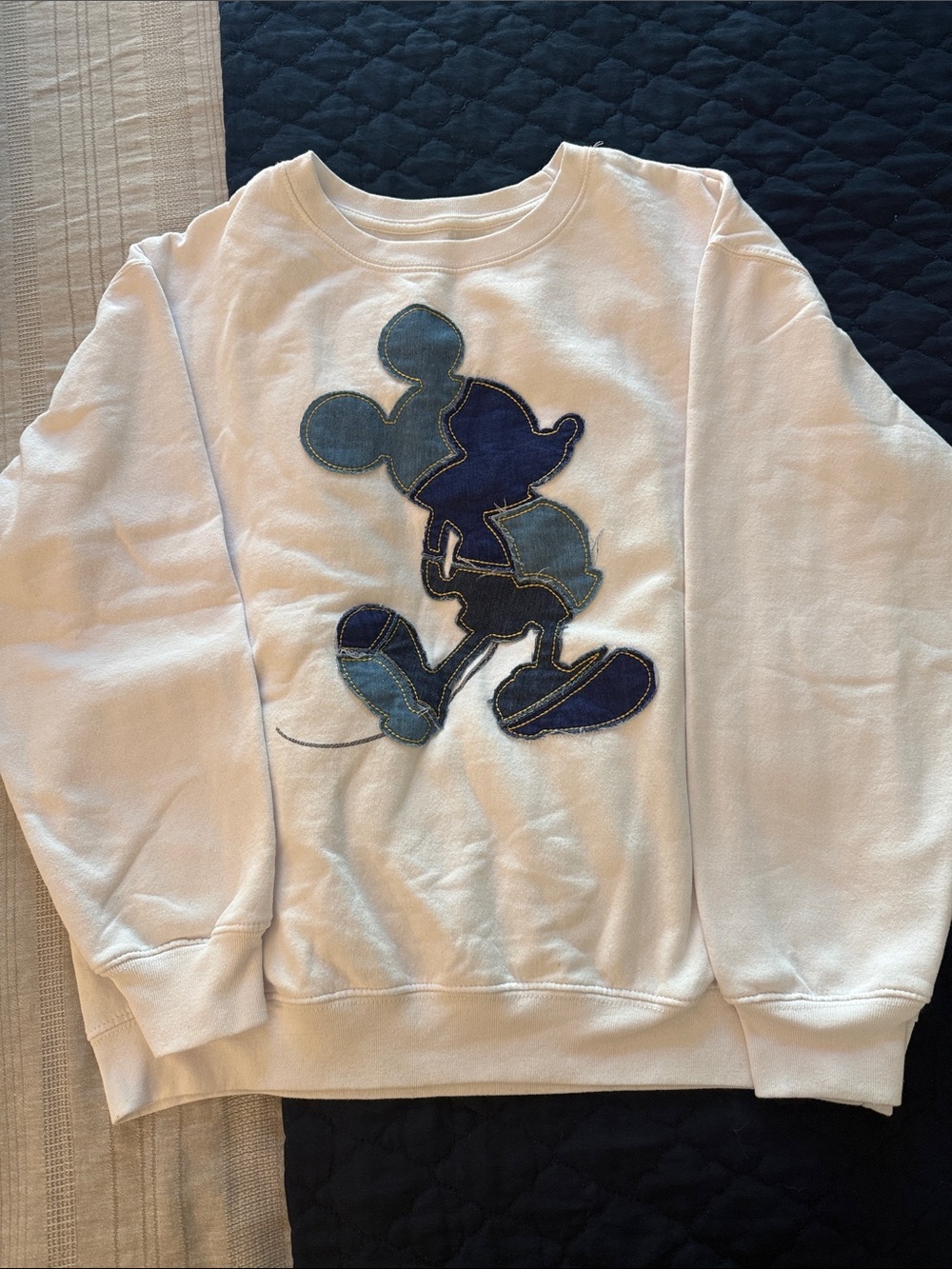 White Crewneck Pullover Sweater with soft Jean Mickey Mouse